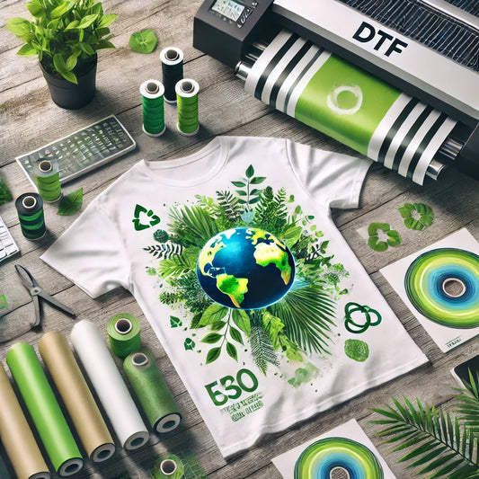 DTF-Druck mit Fokus auf Nachhaltigkeit – umweltfreundliche Transferfolien, energieeffiziente Geräte und ein T-Shirt mit ökologischem Design