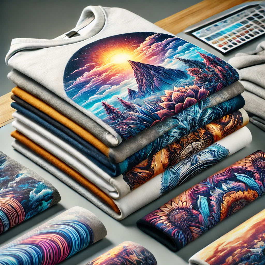 Hochwertige DTF Transfers auf Textilien wie T-Shirts und Hoodies, mit präzisen und lebendigen Designs – ideal für individuelle Drucklösungen.